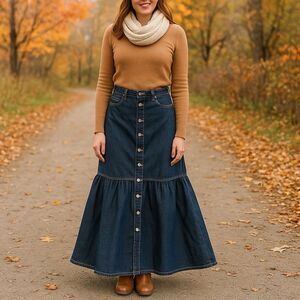 Peace Love World Denim Skirt Women’s 0 Boho Long Flare Maxi Prairie Western Chic